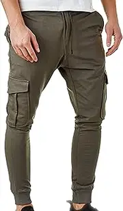 [Generic] Men's Slim Fit Cargo Pants Casual Running Pants Outdoor Twill Track Multi Pockets Joggers Sweatpants