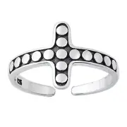 Sideway Beaded Cross Toe Ring 925 Sterling Silver 11mm Band Adjustable