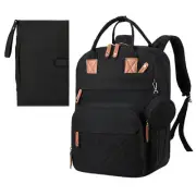 Black Portable Diaper Bag Backpack Waterproof Nappy Changing Bag for Camping
