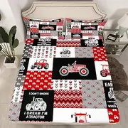 Feelyou Cartoon Tractor Bed Sheet Set Twin Size Farm Tractor Bedding Sheets for Kids Boys Toddler Vehicle Truck Bedding Fitted Sheet Harvester Excavator Bed Cover 1 Bed Sheet Set with 1 Pillowcase