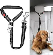 Dog Car Seat Belt, 1 Pcs Dog Seatbelt, 2 in 1 Dog Car Harness with Anti-Shock Restraints Clip, Adjustable Harness Belt with Anti-Shock Elastic Bungee Buffer for All Vehicles (Black)