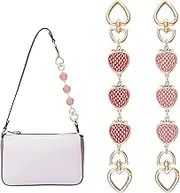 Aswewamt 2 Pcs Strawberry Purse Strap Extender Gold Cute Bag Extender Chain Strawberry Purse Chain Replacement Accessories Charms Decoration for Purse Handbags Shoulder Bag (8.27 Inch, Heart Buckle), Gold