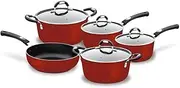 [Tramontina] Monaco Red Aluminium Cookware 5-Pieces Set with Interior and Exterior Starflon Premium Coating
