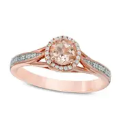 5.0mm Morganite and 0.05 CT. T.W. Natural Diamond Frame Engagement Ring in Solid 10K Rose Gold