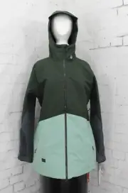 Volcom Strayer Insulated Snowboard Jacket, Womens Extra Large XL, Black Green