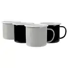 4x Coloured Enamel Mugs Steel Outdoor Camping Tea Coffee Cup 375ml Black/Grey