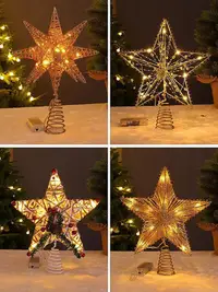 在飛比找Yahoo!奇摩拍賣優惠-【熱賣精選】聖誕裝飾 聖誕禮物圣誕樹頂星發光電池LED燈鐵藝