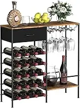 Wine Rack Freestanding Floor, Wine Bar Cabinet with Wine Storage and Glass Holder, Mini Home Bar for Liquor Cabinet, Coffee Bar Storage for Kitchen, Dining Room, Living Room