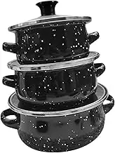 MYCENSE 3 Piece Enamel Cooking Pot Set for Soup and Stews with Handle