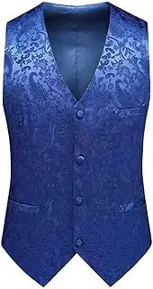 [YIYUWE] Mens Waistcoat Slim Fit Solid Color Printed Short Sleeves Tuxedo Vest Business Casual Wedding Party Work Suit Vest