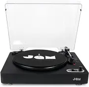 [JAM] Spun Out Bluetooth Turntable, Vinyl Record Player, 3 Belt Drive for Superior Sound, Built-in Bluetooth Connectivity, Headphone Jack Output and Aux-in, Includes Dust Cover - Black