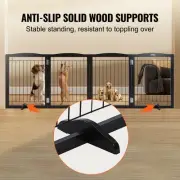 Free Standing Foldable Dog Gate 32x96 Inch Adjustable Pet Barrier Brown