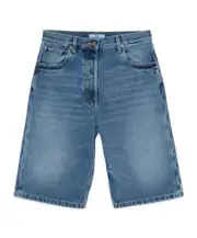 Prada Logo-Patch Denim Shorts 24,25,26,27,28,29 light blue