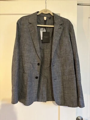 Ted Baker Men's Rublow Blazer - Size 3 (M, 38R)- Gray Yarn-Dye Cotton/Linen- NWT