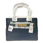 COACH 36488 NAVY blue Swagger Carryall Pebble Leather Satchel NEW $395