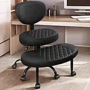 AtHope Cross Legged Office Chair with Wheels, Meditation Chair, ADHD Desk Chair for Adults, Adjustable Height Yoga Office Chair, Wide Criss Cross Chair with Lumbar Support, Kneeling Chair - Black