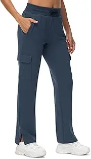 [TBMPOY] Women's Cargo Sweatpants Pant Straight High Waisted Athletic Pants Zipper Pockets Wide Leg Bottom Trendy
