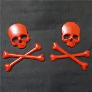 2x Red Matte Skull Crossbones Skeleton Metal Decal Badge Emblem Sticker 3D Motor (for: Porsche)