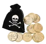 Set of 6 Pirate Drawstring Bags with Plastic Gold Coins Pirate Party Peter Pan