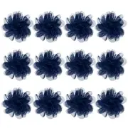 12-Pack Chiffon Flowers 3.94 x 3.94" Fabric Flowers for Craft [Navy Blue]