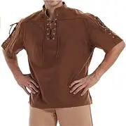 [PUCEK] Men's Medieval Retro Shirt Goth Steampunk Shirt Renaissance Pirate Short Sleeve Shirts