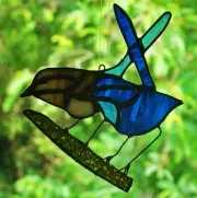 AUSTRALIAN FAIRY WREN PAIR Male & Female Stained Glass Suncatcher Hand Crafted