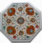 12" Marble side corner table semi precious stones inlay floral work