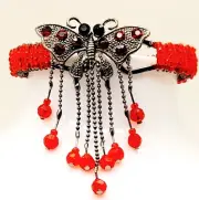 Vintage style Butterfly Bangle fashion Bracelet Open Hinge Red bead with GiftBox