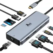 LIONWEI 9 in 1 Laptop Docking Station Dual HDMI 100W PD USB C 3.0 Ethernet Au...