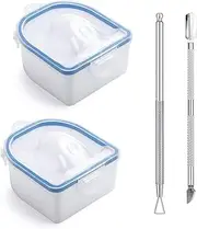 Nail Soaking Bowl, 2PCS Soak Off Gel Polish Dip Powder Remover Manicure Bowl with Triangle Cuticle Peeler and Stainless Steel Cuticle Pusher Nail Art Tool (Blue)