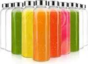 Sursip 18oz Glass Water Bottle with Lids, Reusable Clear Glass juice Bottle with Stainless Steel Airtight Cap for Juicing, Refrigerator, BPA Free, 100% Leak Proof, Water Bottle Set of 10