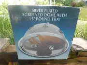 NEW GSA Goldinger Silver Plated Dome with 13" Round Tray Butterfly Dragonfly