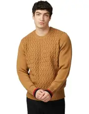 [Ben Sherman] Cable Textured Crew Neck Knit in Light Brown