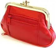 [Generic] Womens Leather Mini Wallet ID Credit Cards Cash Coin Holder Case Organizer Purse with Framed & Zipper Closures - RED, (COIN03-RED), RED, small, Double Kiss Lock 4 Pocket Mini Wallet