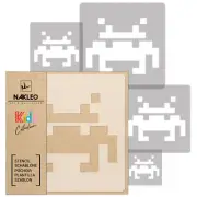 5x reusable PLASTIC Stencils 34x34cm to 9x9cm Nursery Template SPACE INVADERS #1