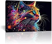 MUHJDYC Animal Canvas Wall Art Watercolor Cat Picture Modern Artwork Printed on Canvas Abstract Oil Painting on Canvas for Wall Decor Stretched and Framed Ready to Hang 50x75(20x30inch)