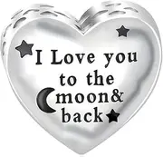 [QeenseKc] Moon Star Heart Charm I Love You to the Moon and Back Bead for Pandora Bracelet, Metal, No Gemstone