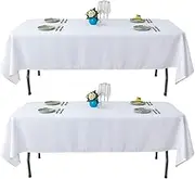 2 Pack Tablecloths for Rectangle Tables, 150 x 300 CM -Reusable and Washable Table Clothes, Polyester Fabric Table Covers for Wedding, Party, Banquet (White)