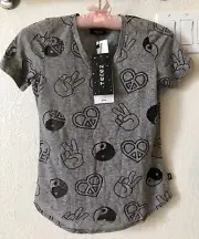 NWT Girl Terez Short Sleeves Burnout Cotton/Rayon V-neck Top Sz L