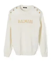 Balmain Kids Lurex Logo Knitted Jumper 12Y White