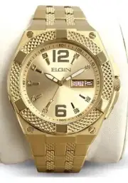 Men’s Elgin Analog Watch in Gold with Textured Dial Vintage