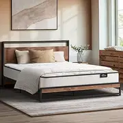 Oikiture King Size Bed Frame with Mattress Set Metal Bed Base King Bed Mattress