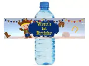 100 Cowboy Kids Birthday Water Bottle labels Party Birthday