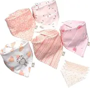 Baby Dribble Waterproof Bandana Bibs, 5Pcs Pink Costume Weaning Adjustable Neck Size 100% Cotton Baby Drool Bibs, Pink, One Size