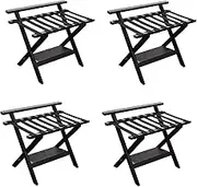 Pack of 4 Foldable Suitcase Stands - Luggage Stand Luggage Rack with Storage Shelf, Suitcase Stool Wood, Luggage Stand for Hotel Bedrooms, Guest Rooms