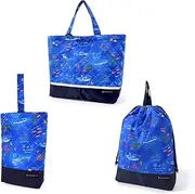 [COLORFUL CANDY STYLE] NS781000 Gusseted Bag with Reflector, Drawstring 3-Piece Set, Water Repellent, Lightweight Type, Preparation for School Admission, Cute Boys, Blue Lagoon