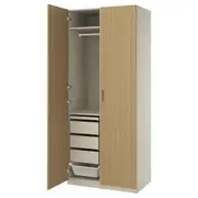 PAX / TONSTAD wardrobe combination, grey-beige/oak veneer, 100x60x236 cm