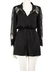 Black Lace Panelled Playsuit