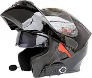 Flip Up Front Motorcycle Bluetooth Helmet,DOT/ECE Approved Lightweight Motorbike Scooter Street Bike Crash Modular Helmet Motorcross Helmets For Youth Men Women (Color : D, Size : L=59-60cm)