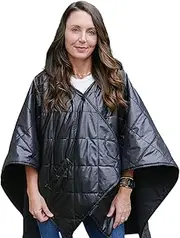 [Rainraps] Pufferrap | Women’s Rain Puff Pashmina Poncho Wrap Shawl Quilted Cape Water-Repellent, Reversible & Hooded Wrap, Black, One Size